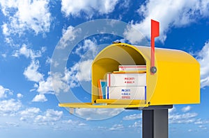 Extra Large Mailbox against blue sky, 3d rendering