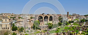 Extra panoramic view of the ruins of the Roman Forum