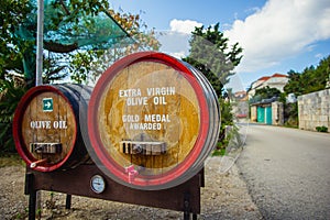 Extra virgin olive oil in barrels