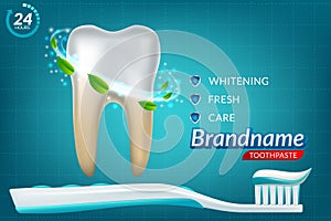 Extra Whitening Toothpaste Healthy Teeth Concept. Vector Realistic Set Illustration 3d Extruded Toothpaste, Brandname