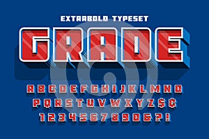 Extrabold 3d display font design, alphabet, letters and numbers