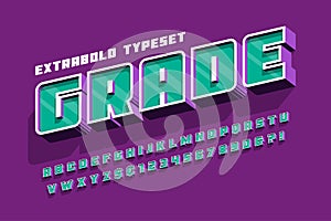 Extrabold 3d display font design, alphabet, letters and numbers
