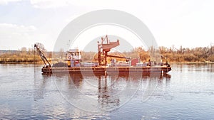 Extraction of construction river sand using a special vessel dredger, industrial, system