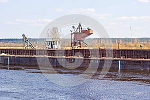 Extraction of construction river sand using a special vessel dredger, industrial, system