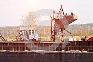 Extraction of construction river sand using a special vessel dredger, industrial, system