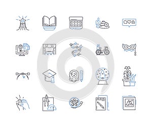 Extracurricular line icons collection. Athletics, Debates, Music, Drama, Community, Volunteering, Clubs vector and