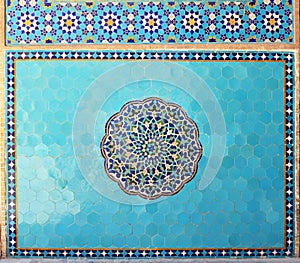 Extraordinary designs of azure tiles and beautiful vase designs on the walls of Yazd Grand Mosque