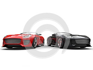 Extraordinary modern convertible black and red sports cars - side by side