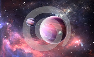 Extrasolar planet with atmosphere and moon photo