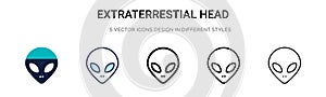 Extraterrestial head icon in filled, thin line, outline and stroke style. Vector illustration of two colored and black