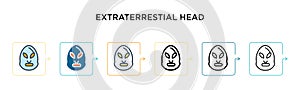 Extraterrestial head vector icon in 6 different modern styles. Black, two colored extraterrestial head icons designed in filled,