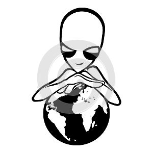 Extraterrestrial alien with planet Earth.