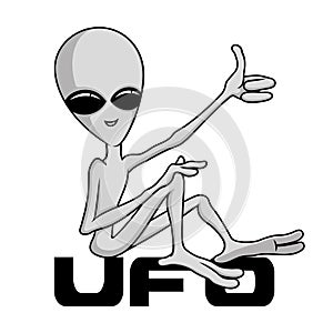 Extraterrestrial alien sits and shows like.