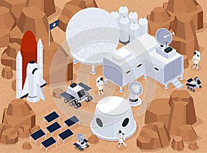 Extraterrestrial Base Isometric Composition