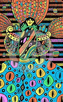 Extraterrestrial creature - surreal fantastic colrful drawing. Hand drawn psychedelic illustration. Vector artwork