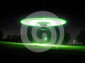 Extraterrestrial Encounter: Green Flying Saucer in a Field