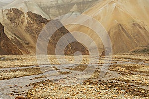 Extraterrestrial landscape with lifeless rocks and river, Iceland