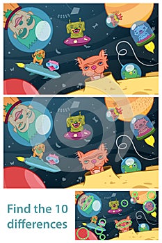 Extraterrestrial space kids puzzle differences