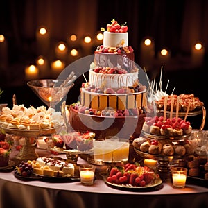 Extravagant Dessert Buffet with Towering Chocolate Fountain