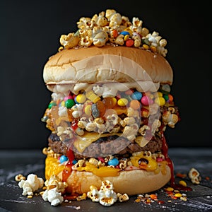 Extravagant Gourmet Burger Loaded with Toppings