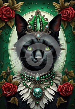 Extravagant ornate Halloween black cat portrait