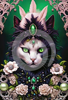 Extravagant ornate Halloween black cat portrait