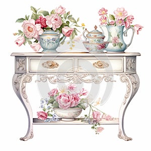 Extravagant Table Settings Wall Art Decal With Roses And Tea