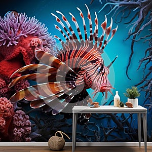 Extravagant Wallpaper Design Featuring Mesmerizing Lionfish