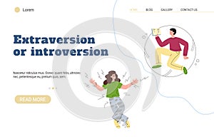 Extraversion or introversion MBTI types website flat vector illustration. photo