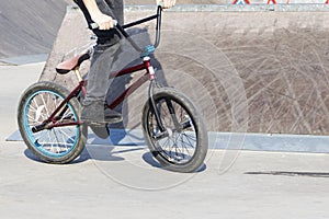 Extrem Sport. Boy jumping with his street-bike photo