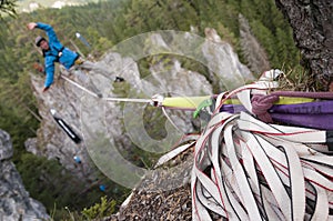 Extreme athlete at the slackline