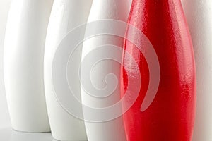 Extreme Close up of Arrangement of Wooden Bowling Pins