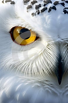 Extreme Close-up of a beautiful Snowy owl. Amazing American Wildlife. Generative Ai