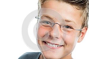 Extreme close up of boy with eye wear.