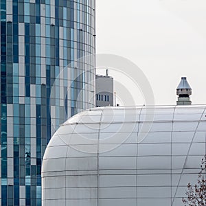 Extreme close up building windows. Horizontal view of modern com