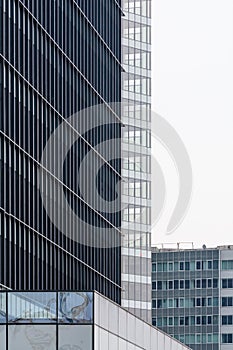 Extreme close up building windows. Isolated vertical view