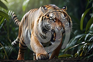 Extreme close-up of ferocious Tiger Aggression, created with Generative AI technology