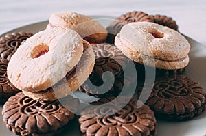 Extreme close-up image of chocolate chips cookies