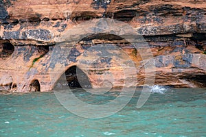 Extreme close up of mainland sea caves along the Apostle Islands National Lakeshore in Wisconsin