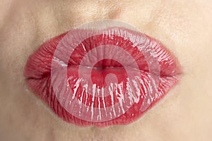 Extreme Close-Up Of Middle Aged Woman's Lips