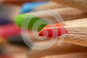 Extreme close up shot of red color pencil