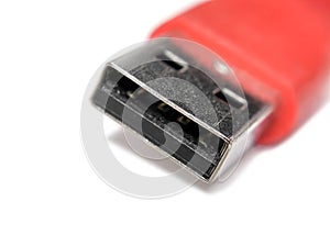 Extreme close up shot red USB cable