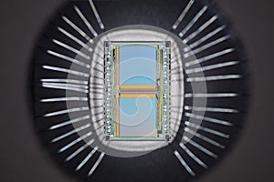 Extreme close up of silicon memory chip