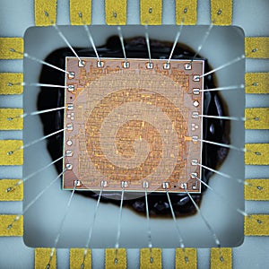 Extreme close up of silicon micro chip