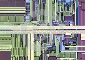 Extreme close up of silicon microprocessor chip