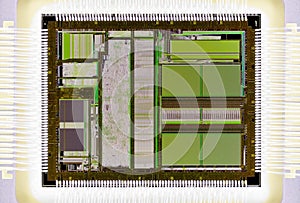 Extreme close up of silicon microprocessor chip