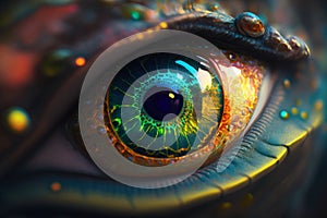 Extreme close up of spiritual frog eye. AI generated