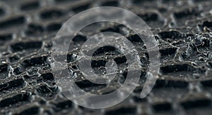 Extreme Close-up of Textured Black Surface with Hexagonal Pattern