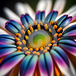 Extreme close-up view of colorful Daisy flower, AI generated image