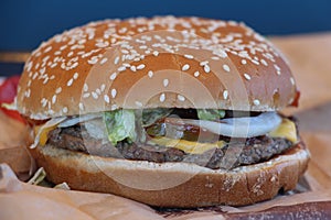 Extreme close up of a Whopper.